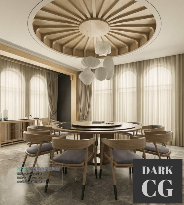 3D Scene Dining Interior C012 Chinese style Vray