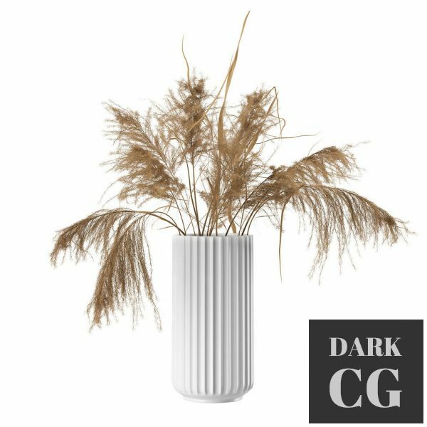 3D Model White Lyngby Vase 25 cm with Dried Pampas by Lyngby Porcelaen