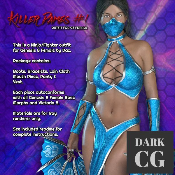 Exnem Killer Dames 1 Outfit for G8 Female Daz3D, Poser: Exnem Killer Dames 1 Outfit for G8 Female