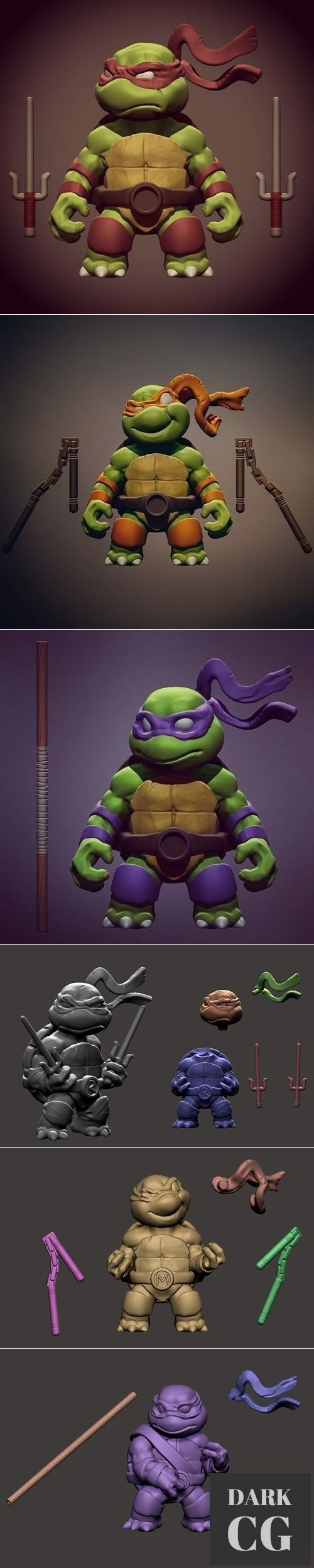 Chibi mutant ninja turtles - Raffa and Mickey and DON – 3D Print