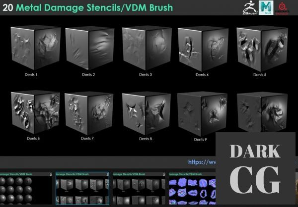20 Metal Damage Stencils VDM Brushes Pack1