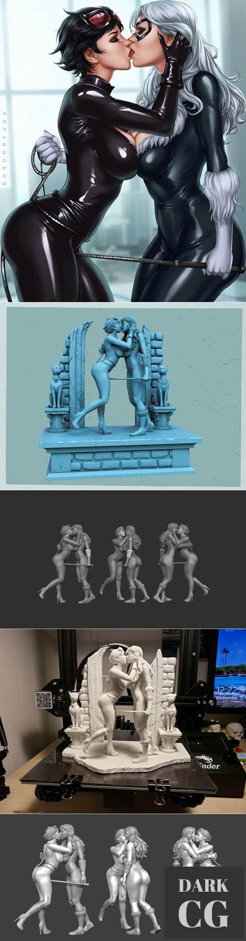 3D Model Black Cat kisses Catwoman 3D Print