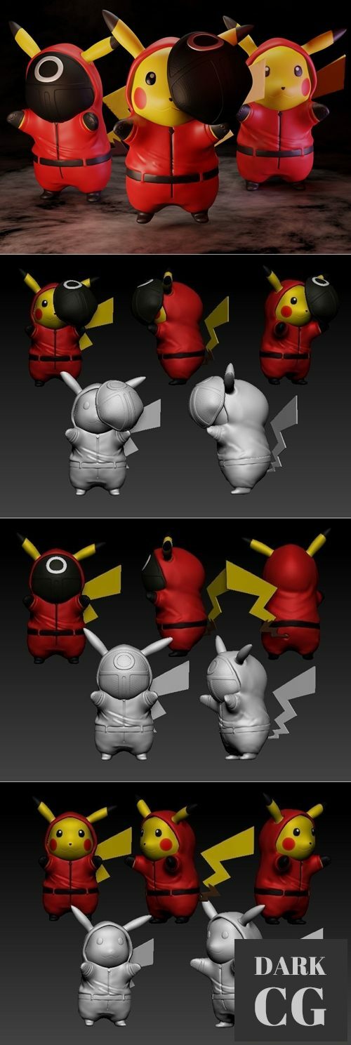 3D Model Pokemon Squid game pikachu 3 poses 3D Print