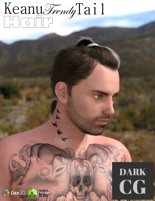 Keanu Trendy Tail Hair for Genesis 3 Male(s) Daz3D, Poser: Keanu Trendy Tail Hair for Genesis 3 Male(s)