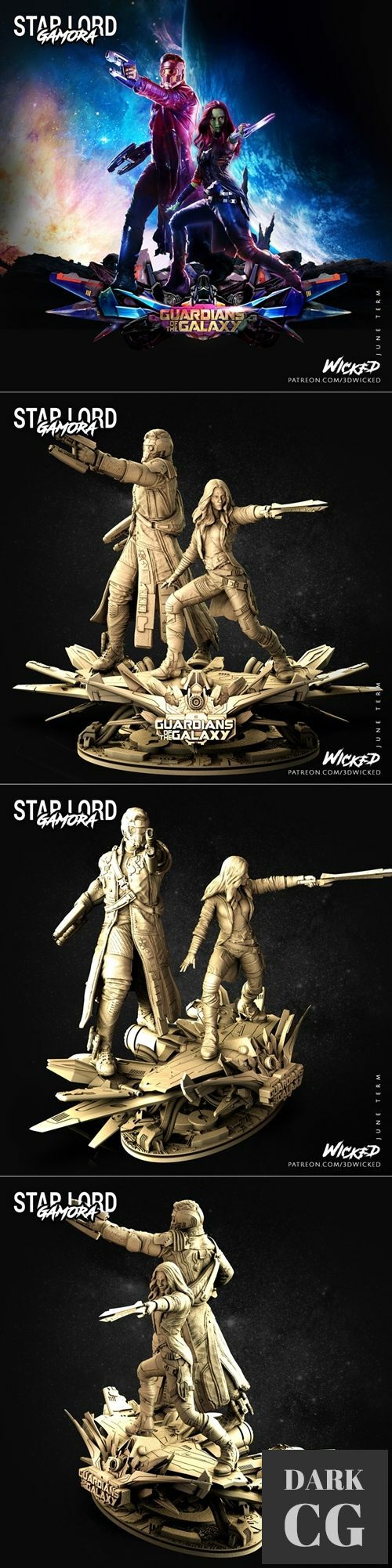 3D Model 3DWicked Starlord Gamora Diorama Base 3D Print