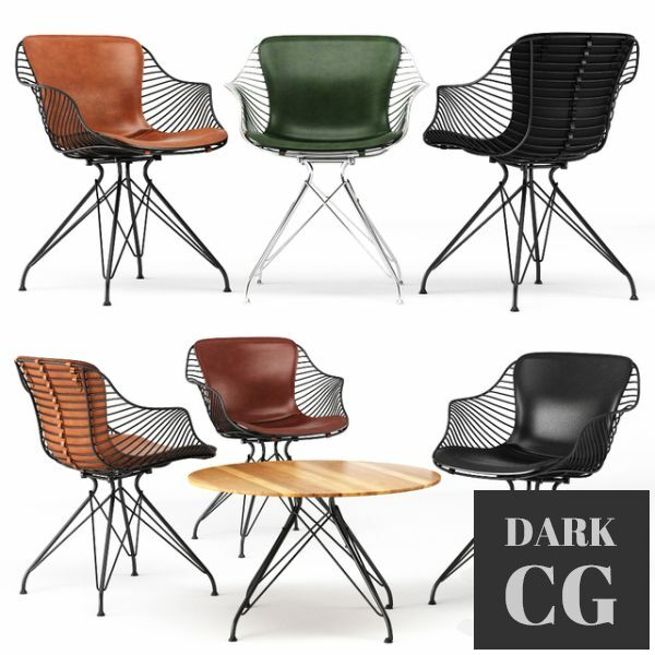 3D Model Wire Dinning Chair Wire Coffee Table