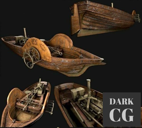 3D Model Pyroscaphe 1783 Original Steamboat PBR