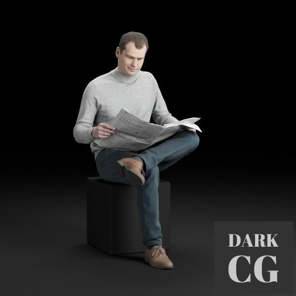3D Model A man sits and reads a newspaper 3D Scan