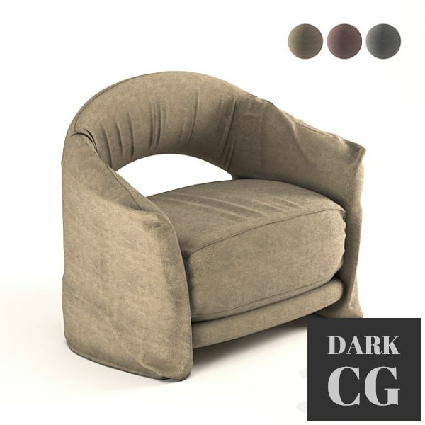 3D Model Brown armchair with fabric material in 3 colors free