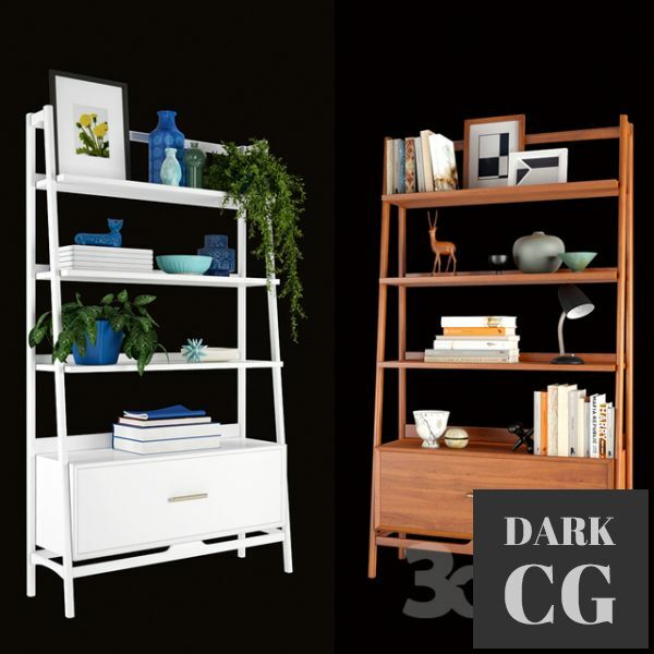 3D Model West Elm Mid Century Bookshelf Tall Wide