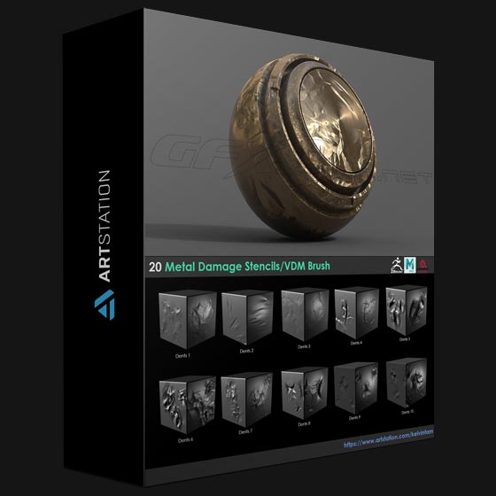 ArtStation 20 Metal Damage Stencils VDM Brushes Pack1 by Kelvin Tam