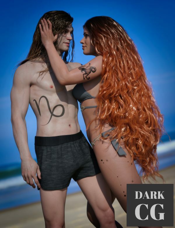 Daz3D, Poser: Capricorn Zodiac Tattoo for Genesis 8.1