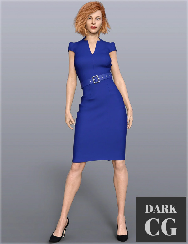Daz3D, Poser: dForce H&C Belted Office Dress Outfit for Genesis 8 Female(s)