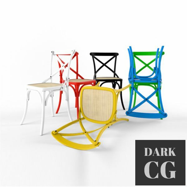 3D Model Six colored rattan Chairs in an eclectic style