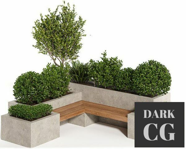 3D Model Urban Furniture with plant set 03