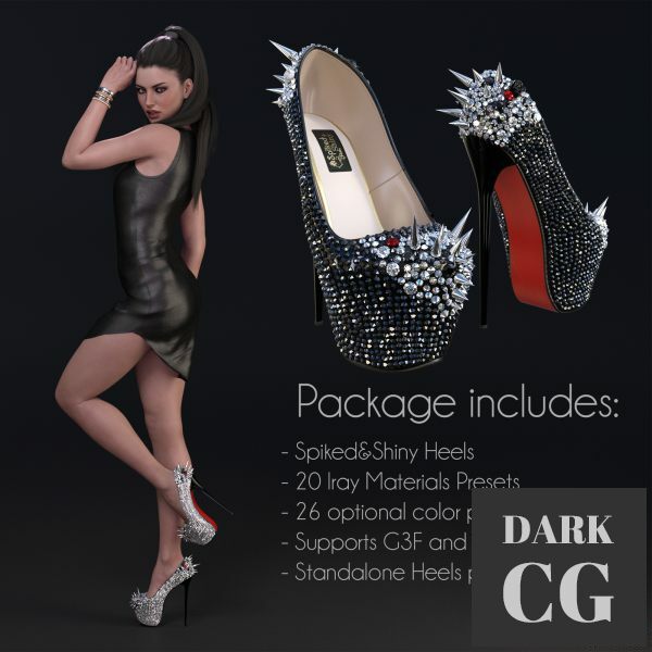 Spiked&Shiny Heels Daz3D, Poser: Spiked&Shiny Heels