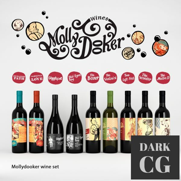 3D Model Set of wine Mollydooker 9 bottles