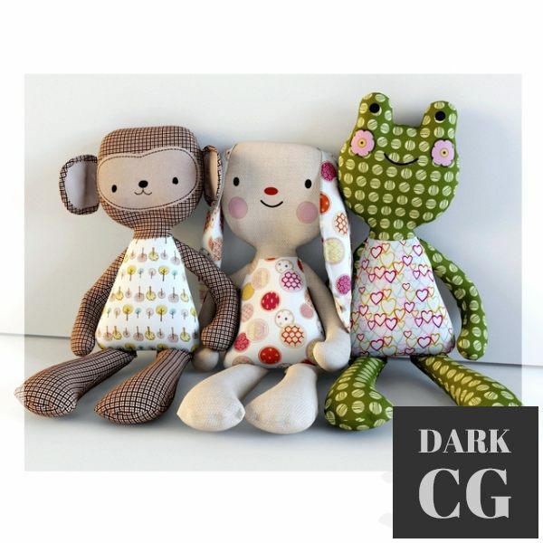 3D Model Textile toys monkey hare frog