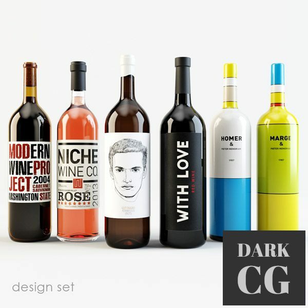 3D Model Bottles of wine Design