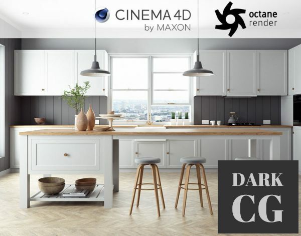 Octane Cinema 4D Scene files - French Country Kitchen Interior 3D model