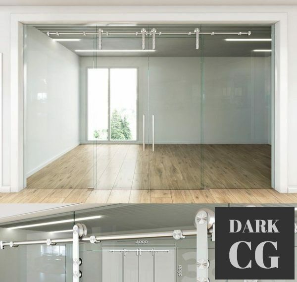 3D Model Glass partition with sliding doors 4