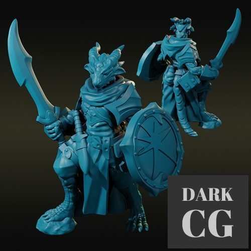 Male Dragonborn Cleric of Tamara with Scimitar and Shield NOW – 3D Print