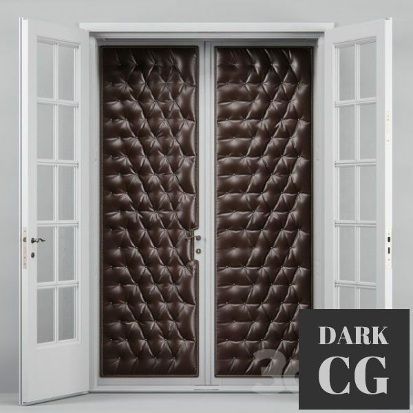 3D Model Double Leather Tufted Glass Doors
