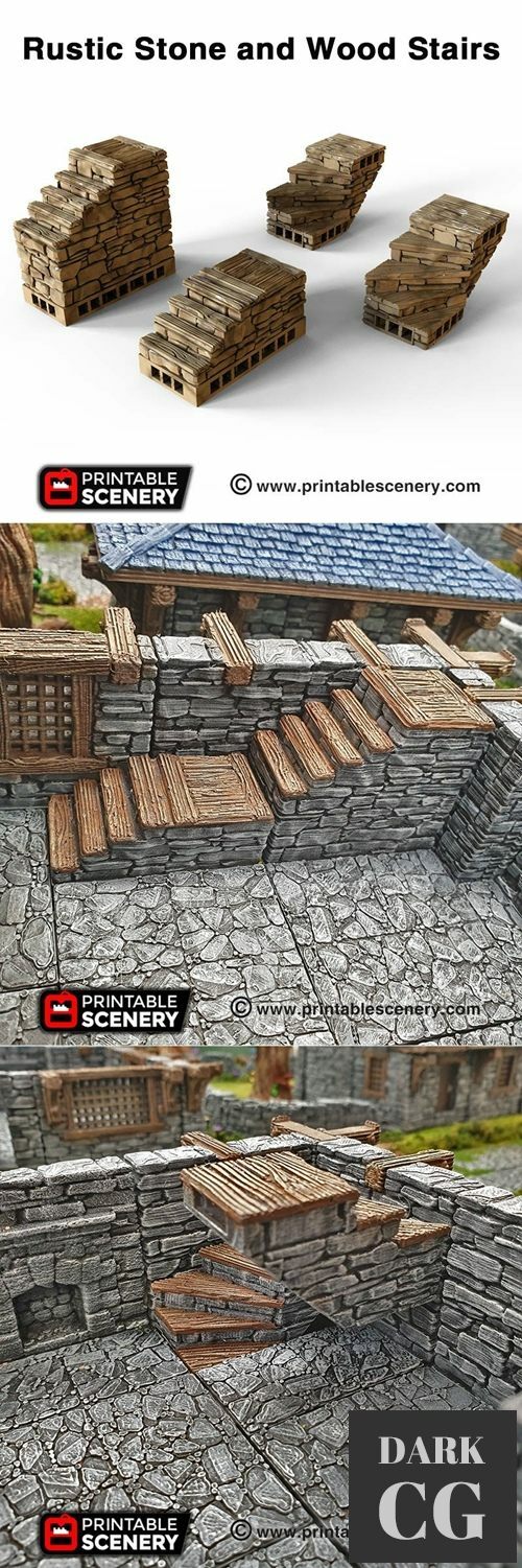 Rustic Stone And Wood Stairs – 3D Print