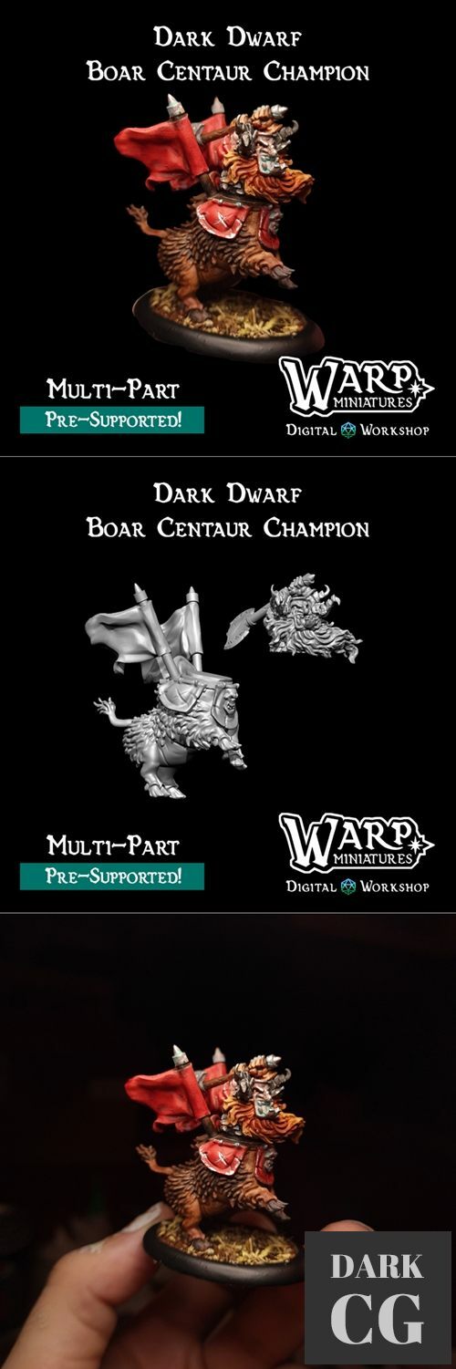 Dark Dwarf Boar Centaur Champion – 3D Print