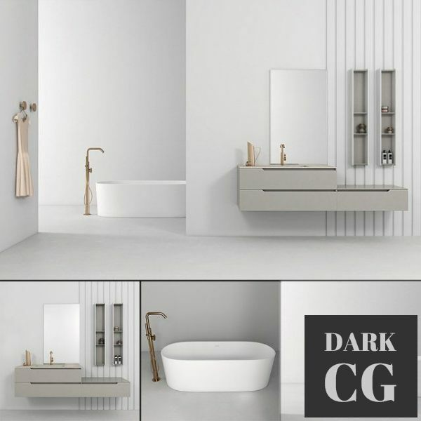3D Model Bathroom furniture set Gold 2