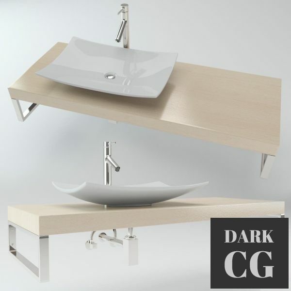 3D Model Wash basin on the wooden plate