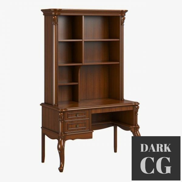 3D Model Carpenter Children Small Desk With Bookcase