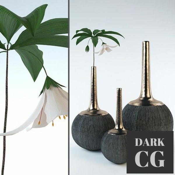 3D Model Final golden vase whit flower