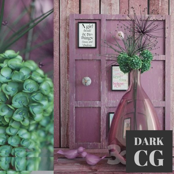 3D Model Vase with hydrangea and posters
