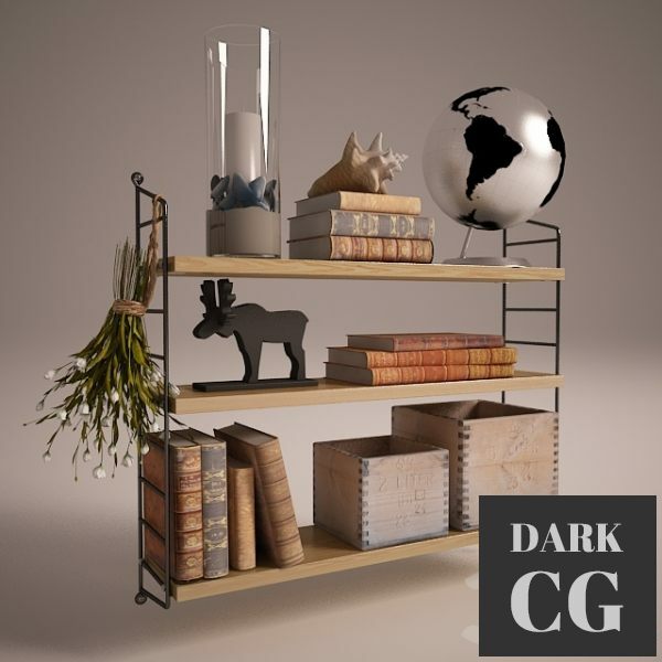 3D Model String shelf with decor