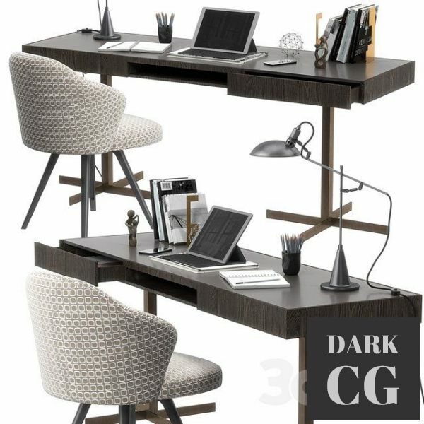 3D Model Minotti Close writing desk set