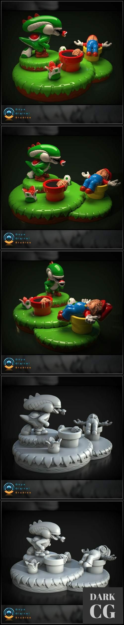 Yoshi Aliens Mashup Diorama – 3D Print
