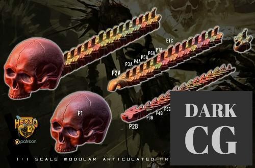 Modular Articulated Predator Skull Trophy Scale – 3D Print