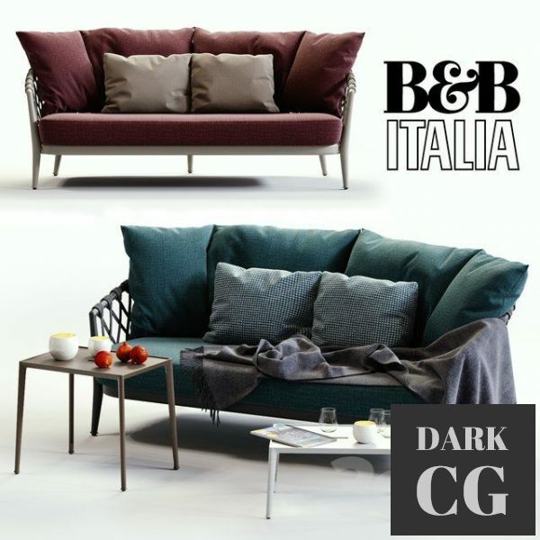 3D Model B B Italia Erica blue and red sofa