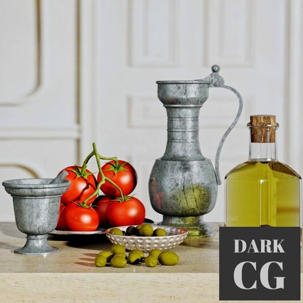 3D Model Olive and oil decorative set