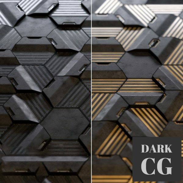3D Model Hexagonal wall panels made of wood and concrete