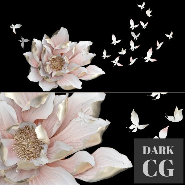 3D Model HP Decor Wall Decor Flower and Butterfly II