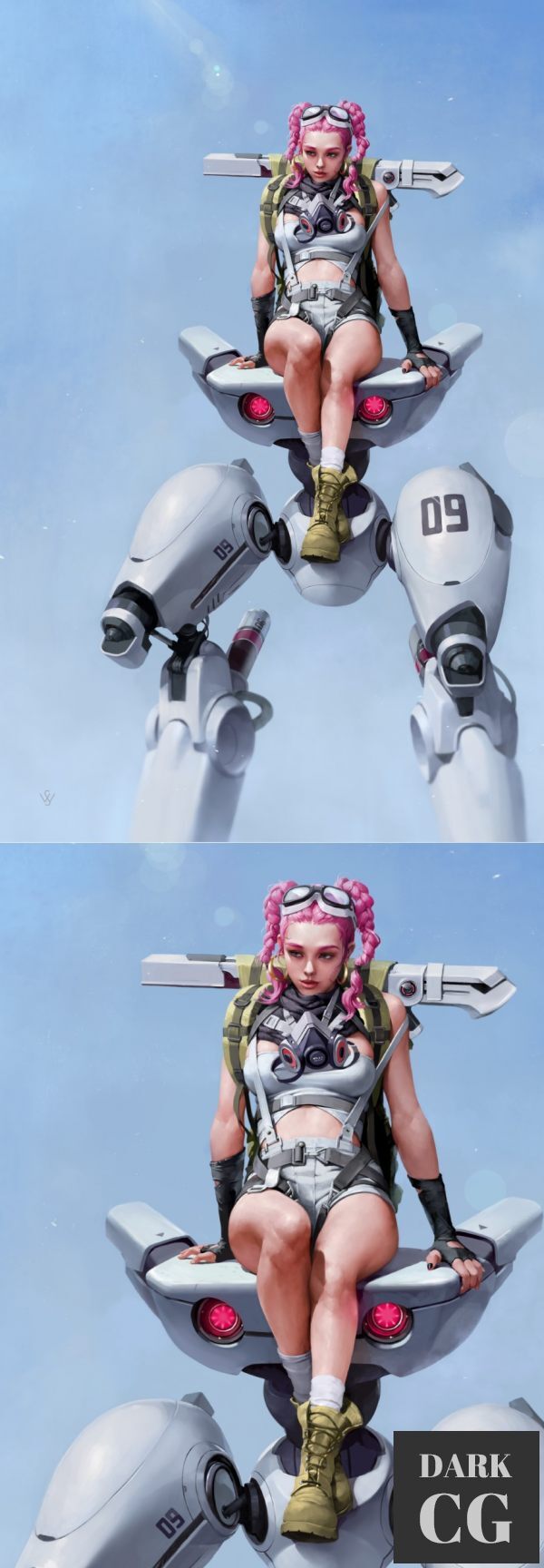 Cyberpunk girl and Robot