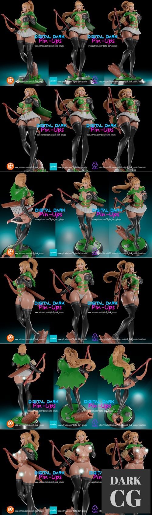Digital Dark Pin-Ups Elf Archer – 3D Print