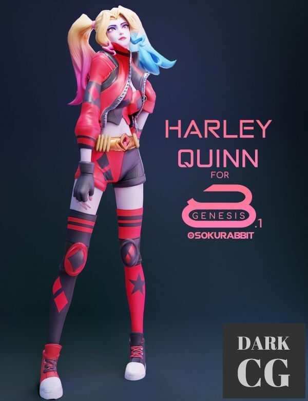 Daz3D, Poser: Harley Quinn For Genesis 8 and 8.1 Female