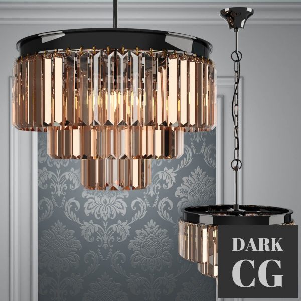 3D Model Chandelier RH 1920s Odeon Smoke Glass Fringe 4 rings