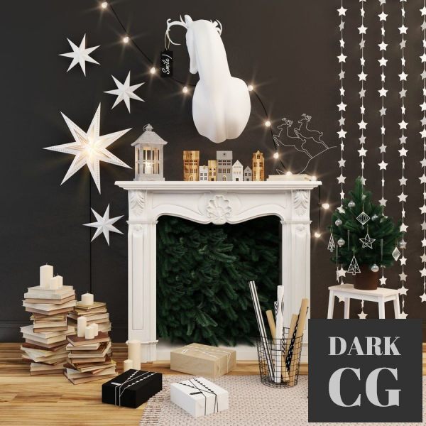 3D Model New Year s fireplace with decor