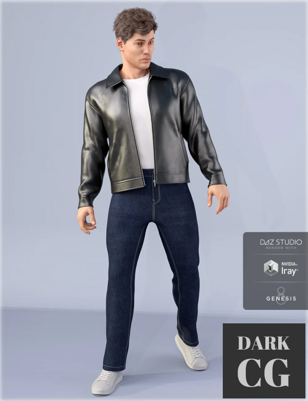 Daz3D, Poser: dForce HnC Leather Jacket Outfit for Genesis 8 Males