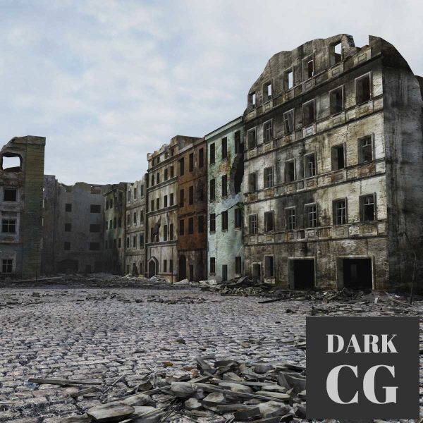 3D Model Ruined City Warsaw WW2 1945