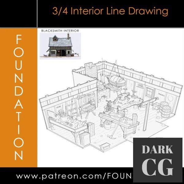 Foundation Patreon 3 4 Interior Line Drawing